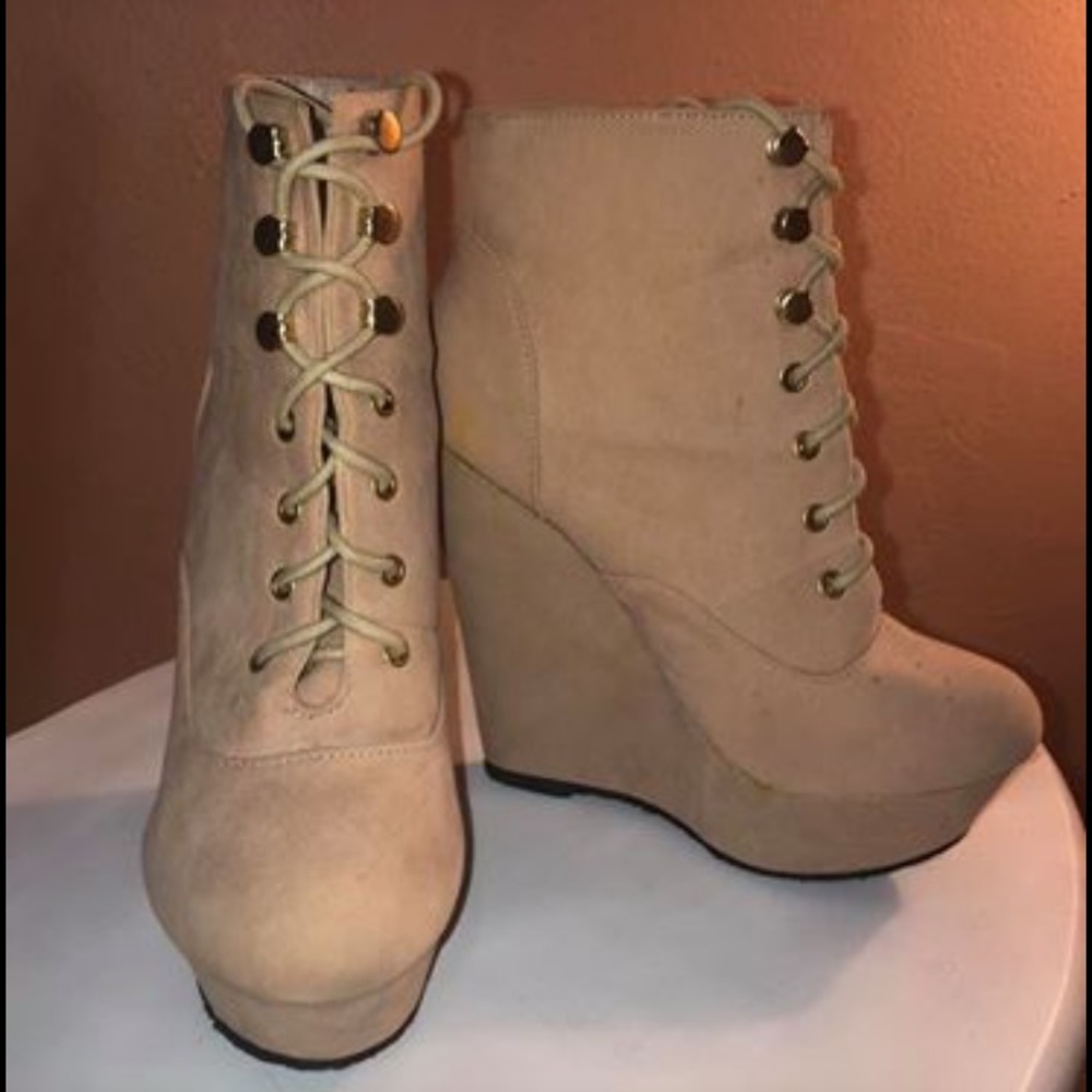 Nude suede wedges